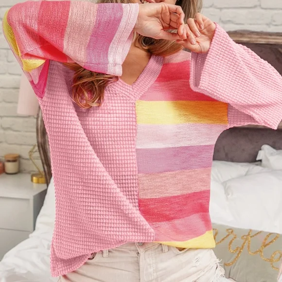 Pink Dreamland Striped Contrast Top - Picture 3 of 6